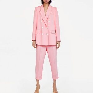 ZARA Double Breasted Pink Suit Set